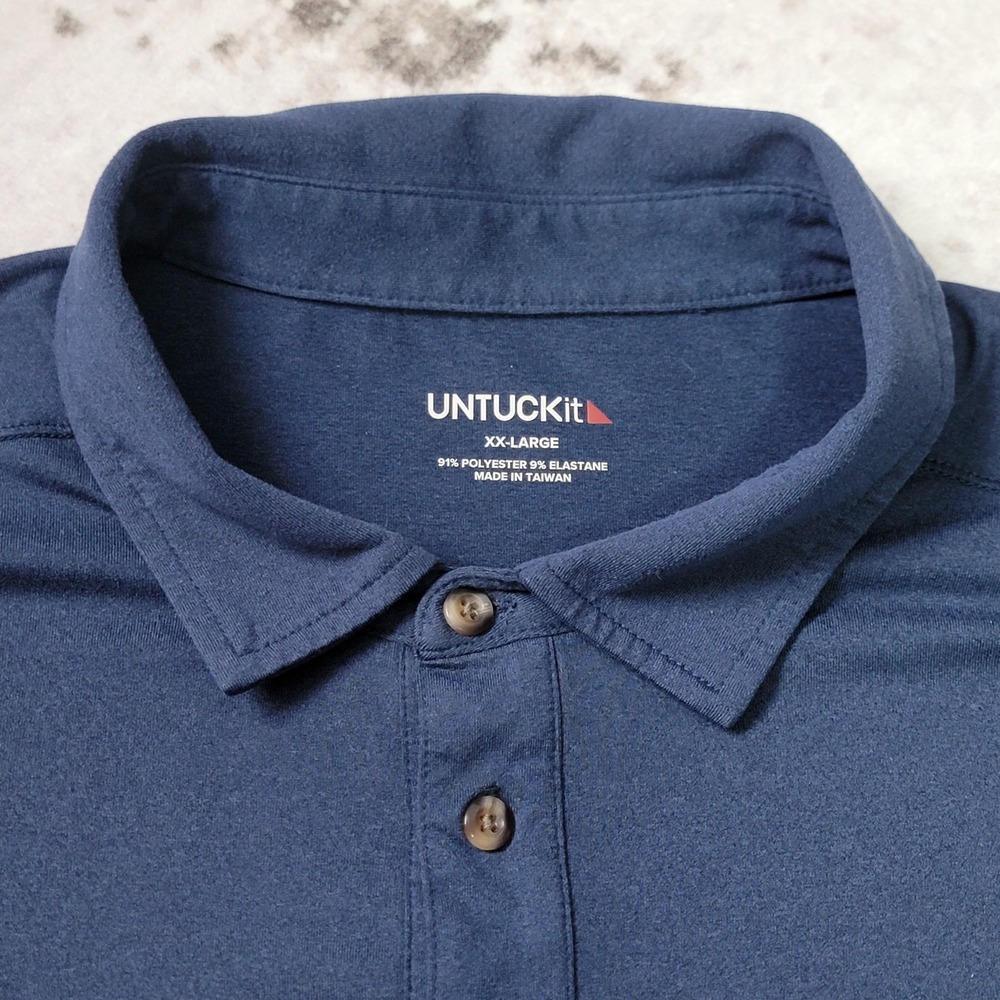 UNTUCKit Clavidor Polo Shirt Mens 2XL Blue Solid Performance Stretch Casual